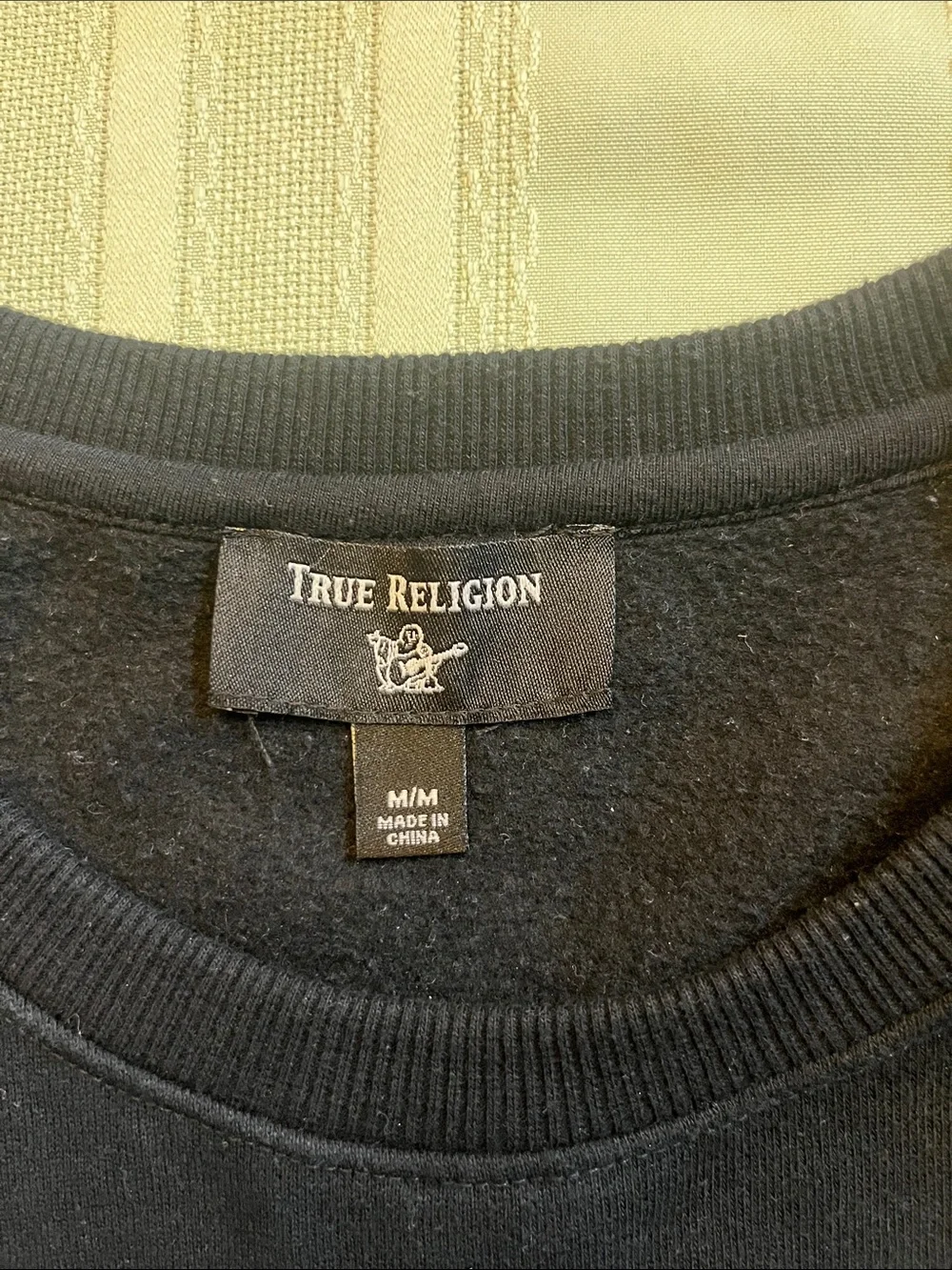 True Religion Men’s Black Crewneck Sweatshirt with Gold Horseshoe Logo